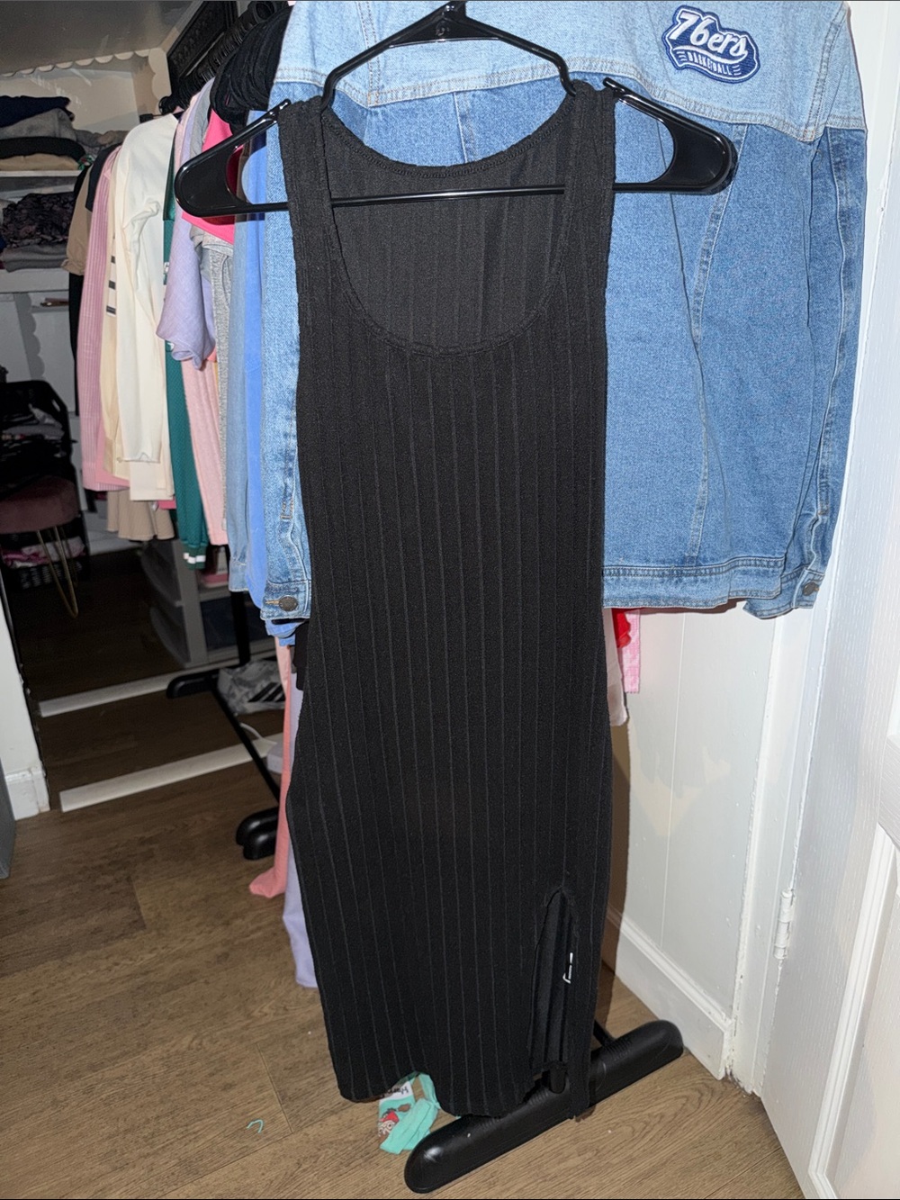 SHEIN Black Ribbed Midi Tank Dress with Side Slit